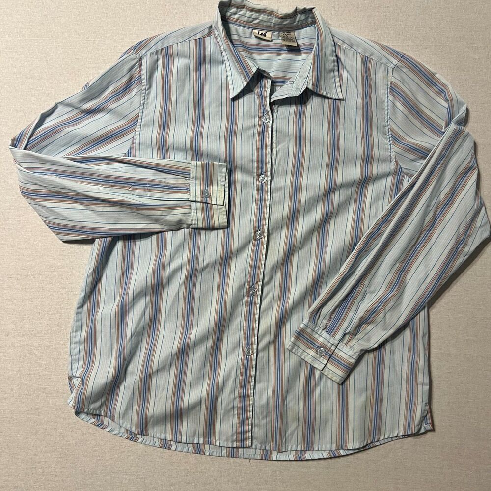 Lee Mens Large Blue Multicolor Stripe Button Up Shirt Retro 90s Style